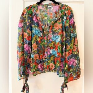Warm Multicolor Floral Sheer Blouse